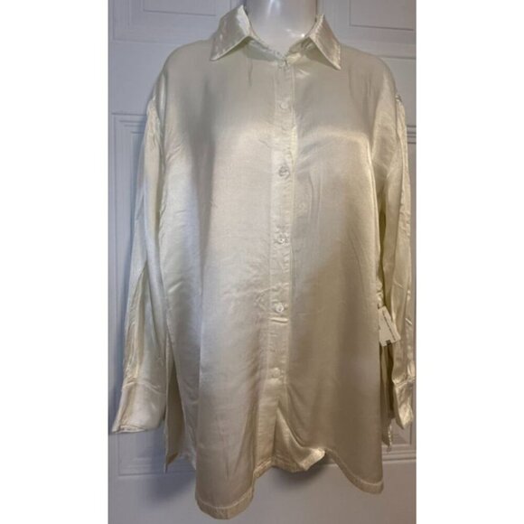 Enza Costa Blouse Button Down SZ 0 Relaxed Shimmery Glam - Picture 5 of 7